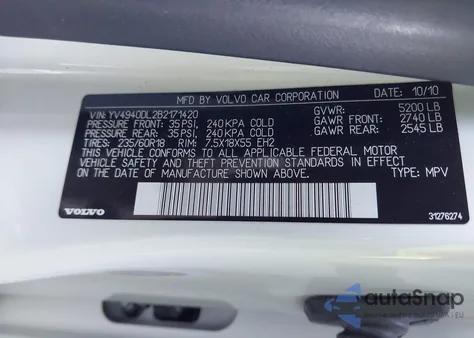 2011 Volvo Xc60 3.2/3.2 R-Design из США, поврежденный, VIN YV4940DL2B2171420